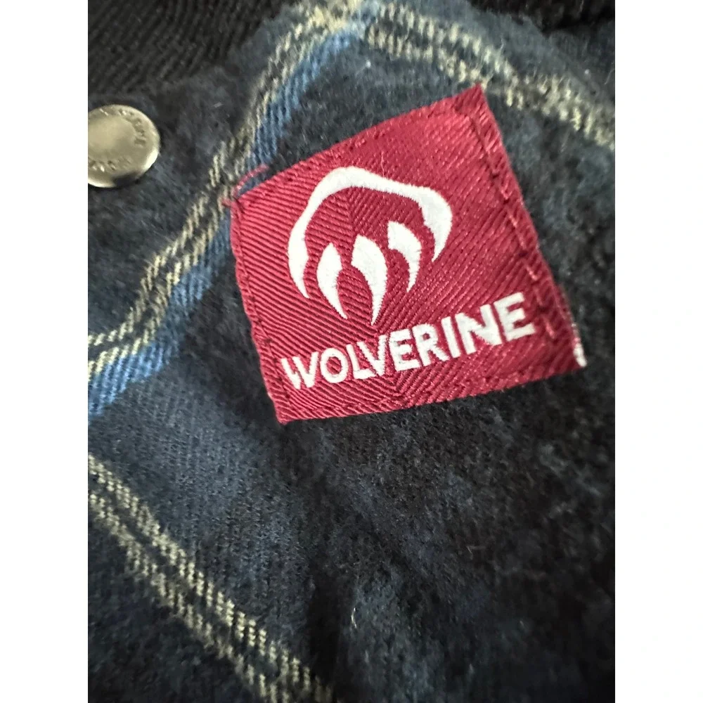 Wolverine Mens XL‎ Sherpa Lined Flannel Jacket Blue Plaid Corduroy Yoke Zip Up